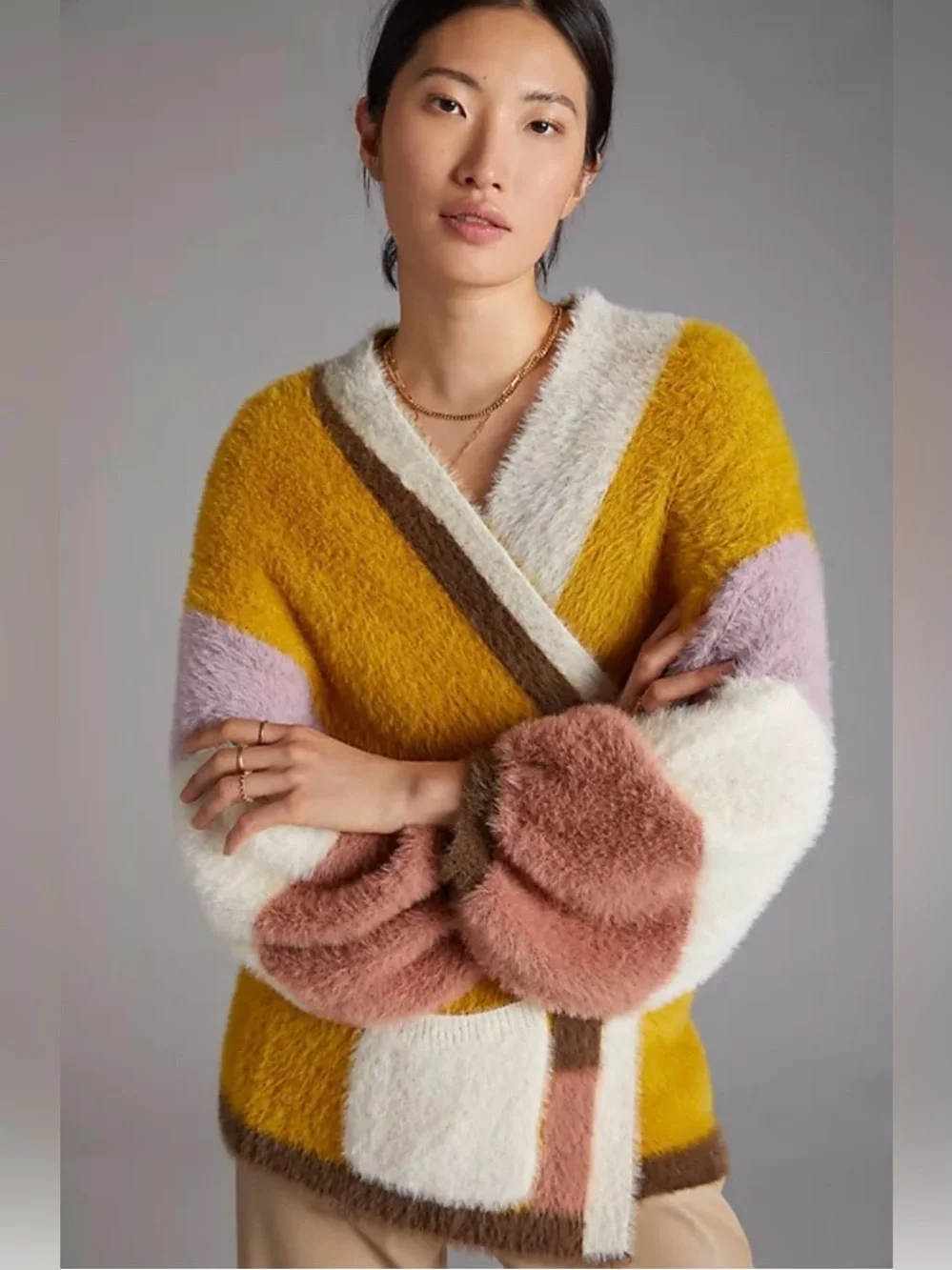 Anthropologie Colorblocked Eyelash Cardigan One Size - Picture 2 of 11